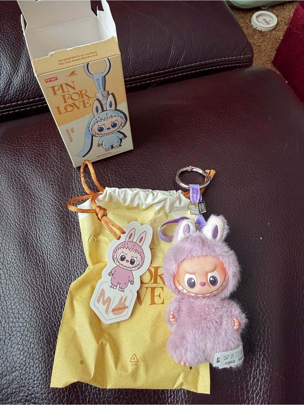 POP MART Labubu V4 The Monsters Pin For Love Alphabet Plush Pendant - Letter M